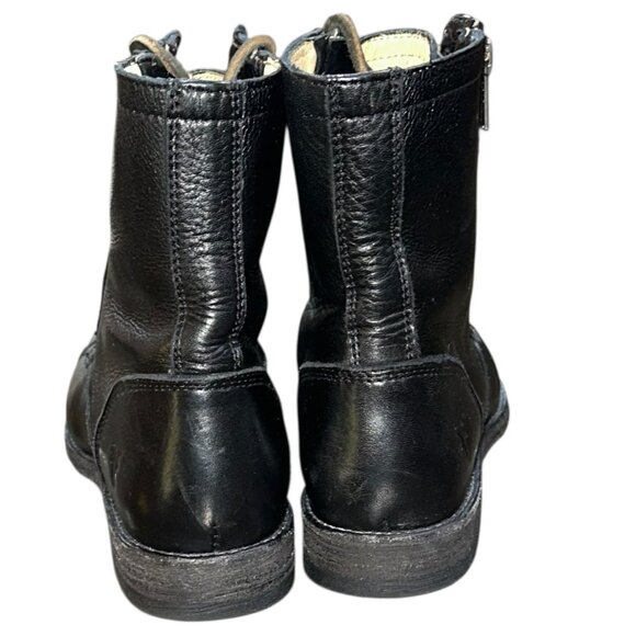 FRYE Tyler Double Zip Leather Combat Moto Laced Ankle Boots Black 6.5 - Picture 4 of 13